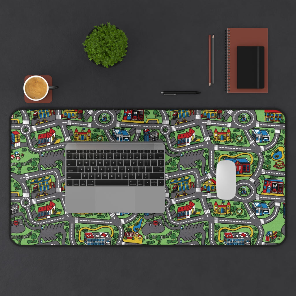 City Road Playmat Desk Mat — Kids’ Neon Town Gaming & Study Mousepad