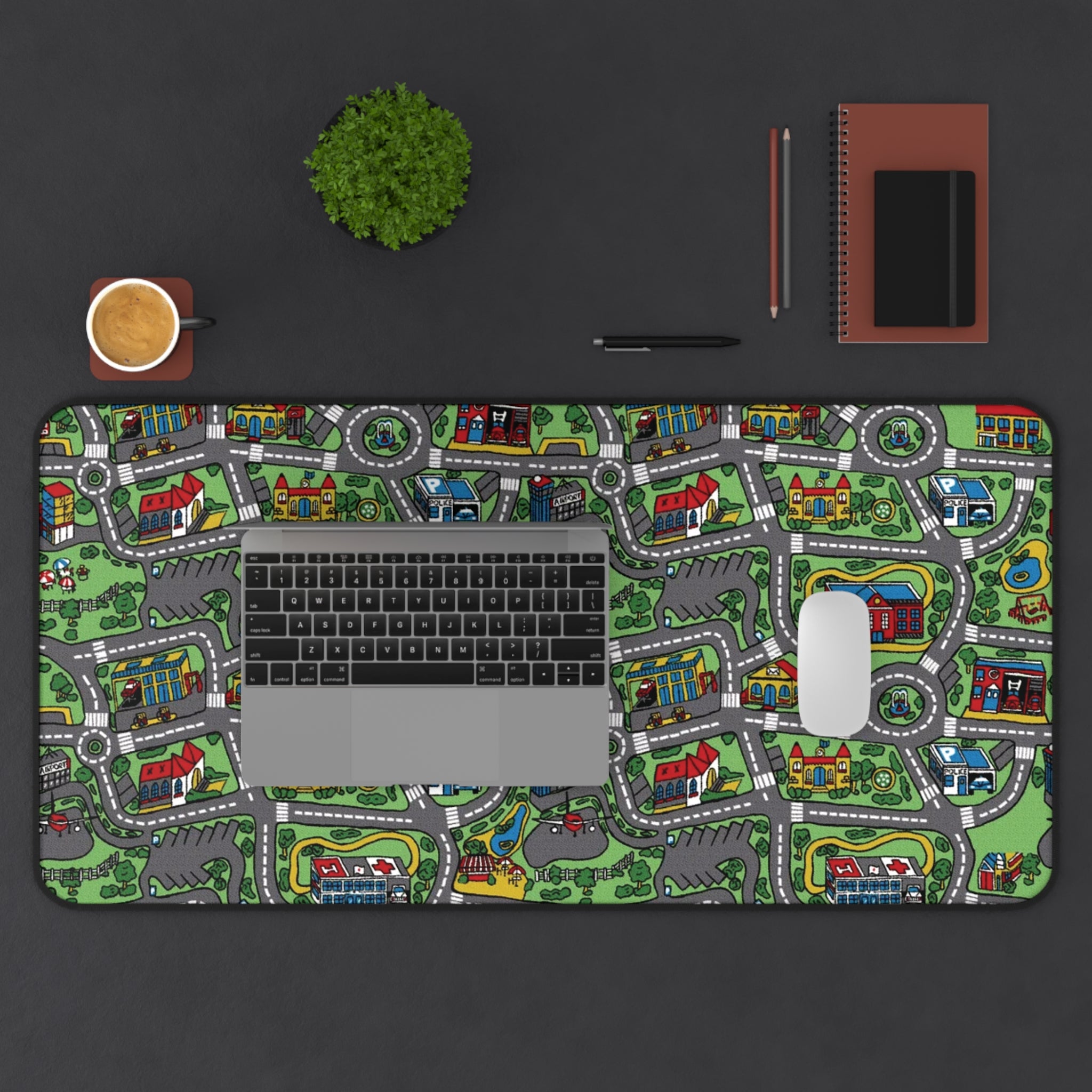 City Road Playmat Desk Mat — Kids’ Neon Town Gaming & Study Mousepad