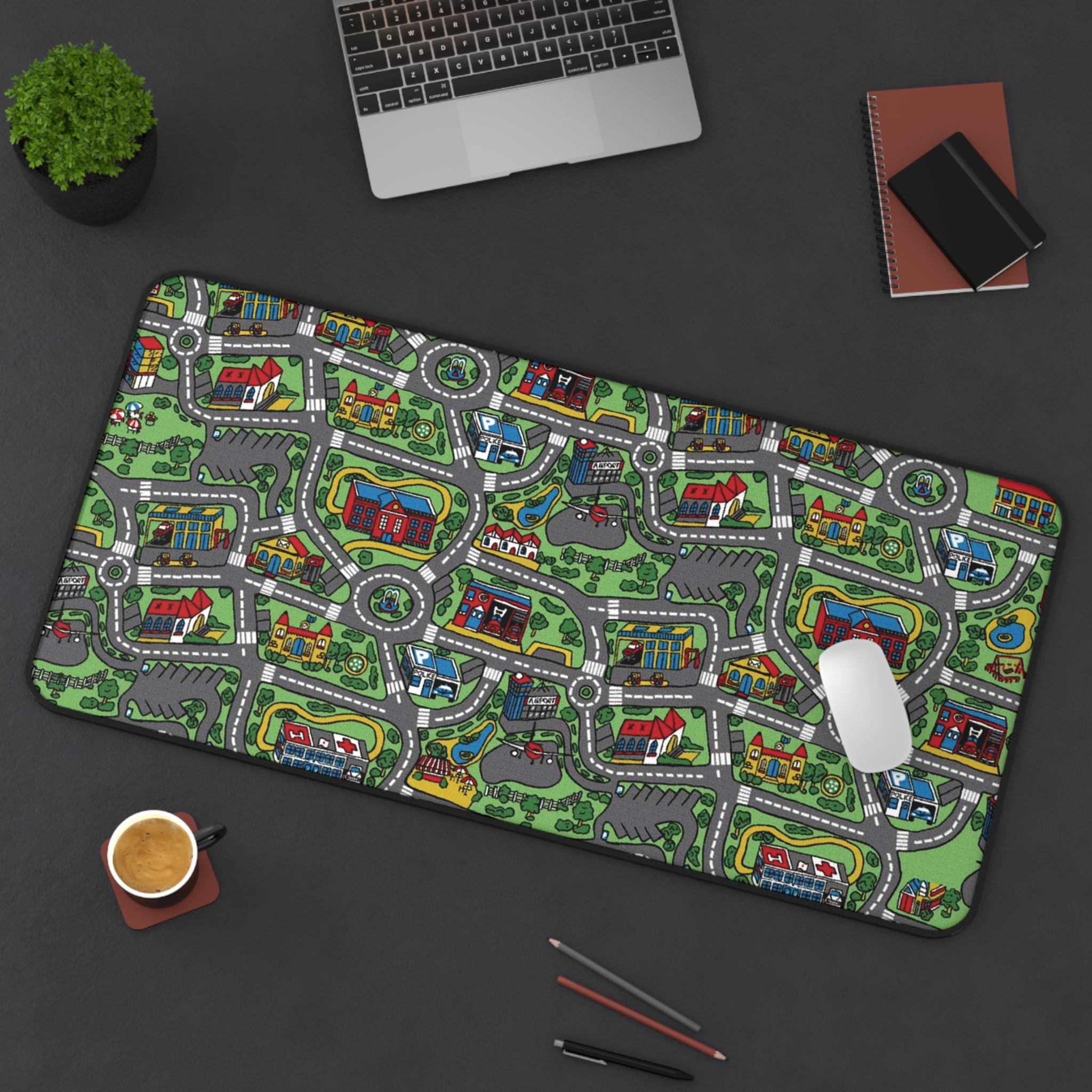 City Road Playmat Desk Mat — Kids’ Neon Town Gaming & Study Mousepad